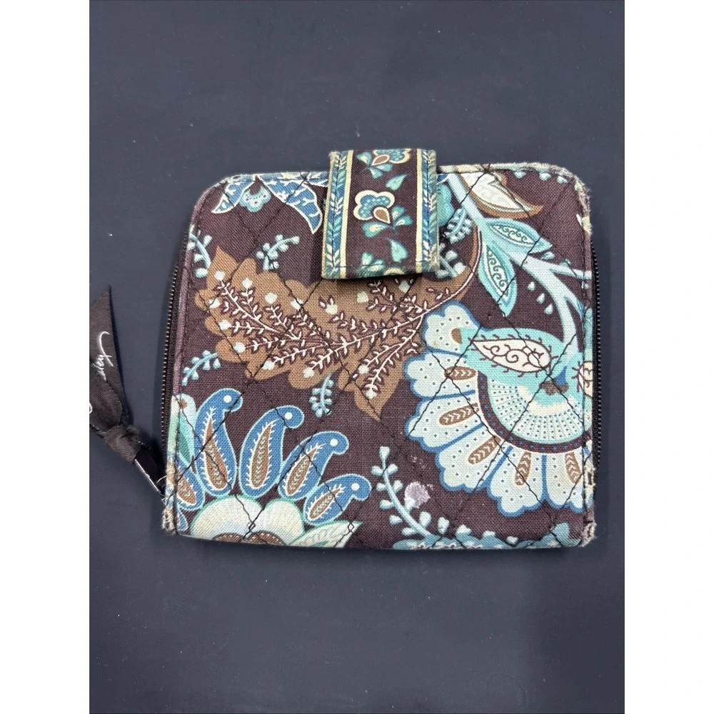 Vera Bradley Bi-Fold Wallet Womens Quilted Zippered Java Blue - Picture 1 of 6
